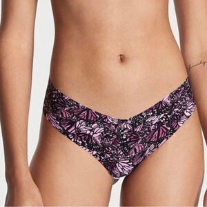 VICTORIA’S SECRET  No-Show Thong Panty Size M Pink-Black Floral